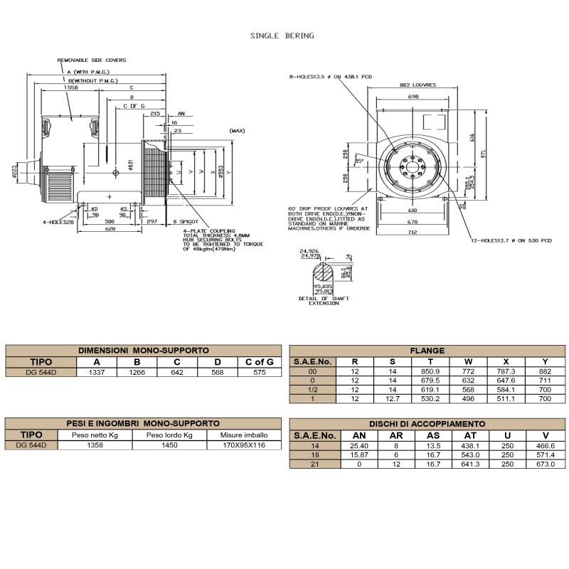 Dingol Dg544d Alternator 563kva 